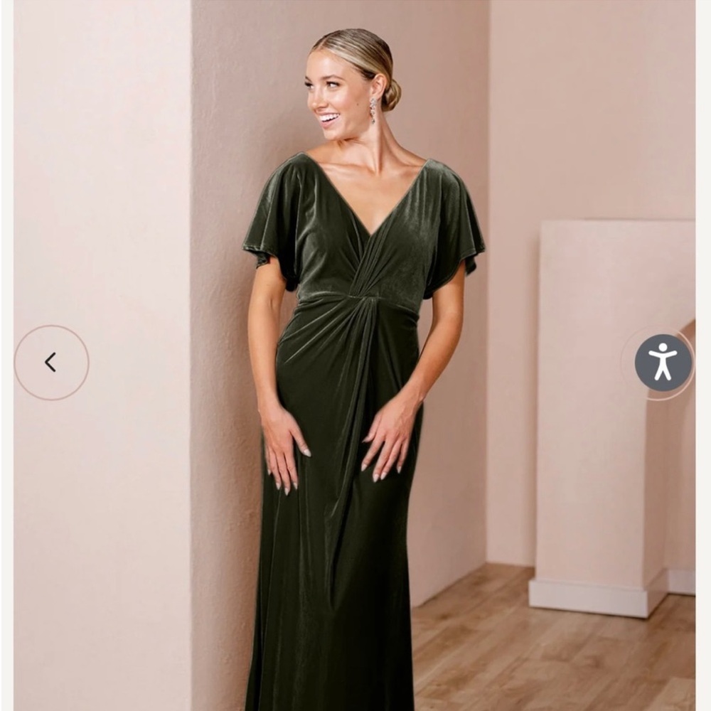 Revelry Velvet Gwen Bridesmaid Dress in Olive